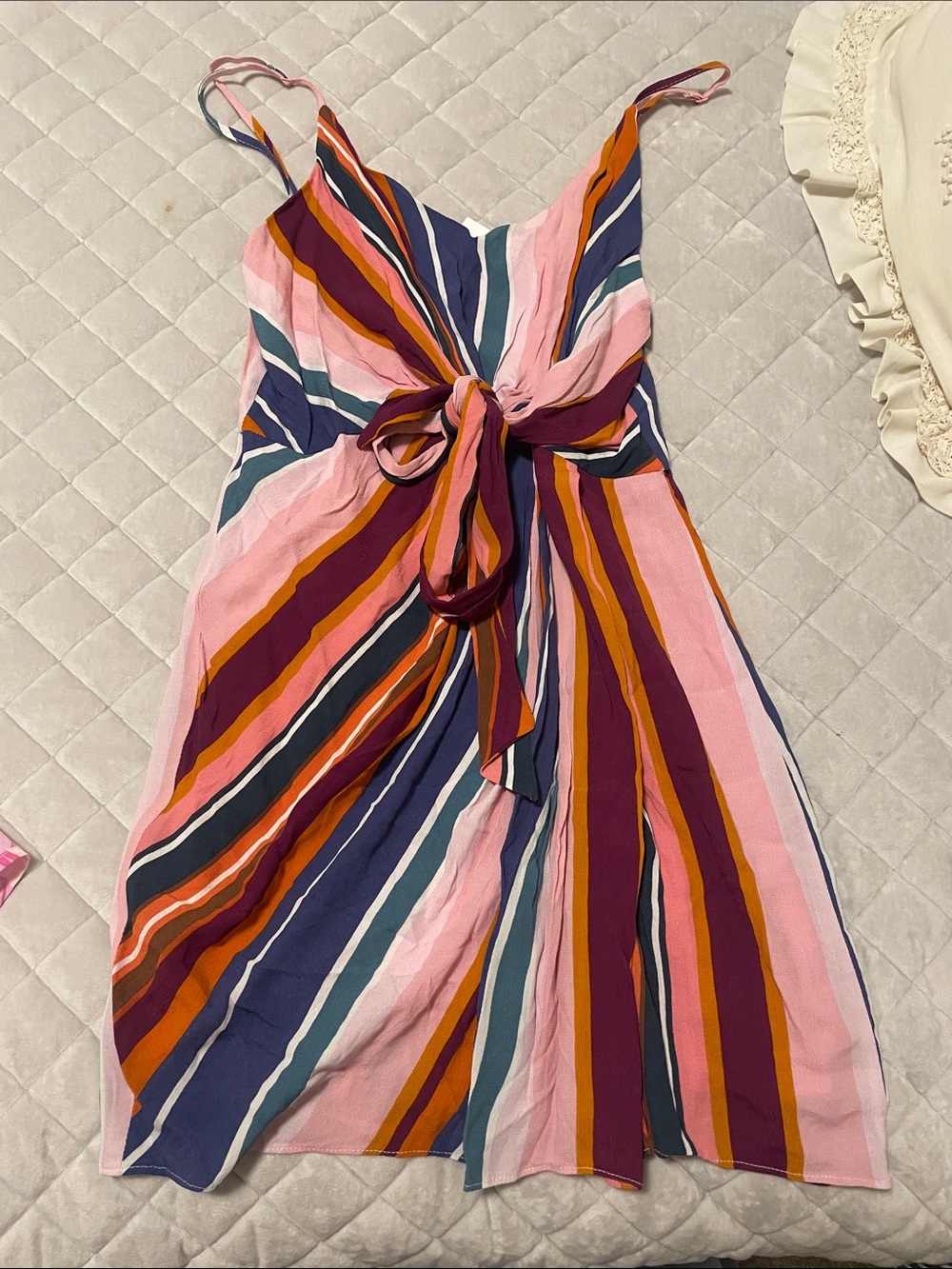 Striped Tie-Front Pink Multi-Color Summer Dress